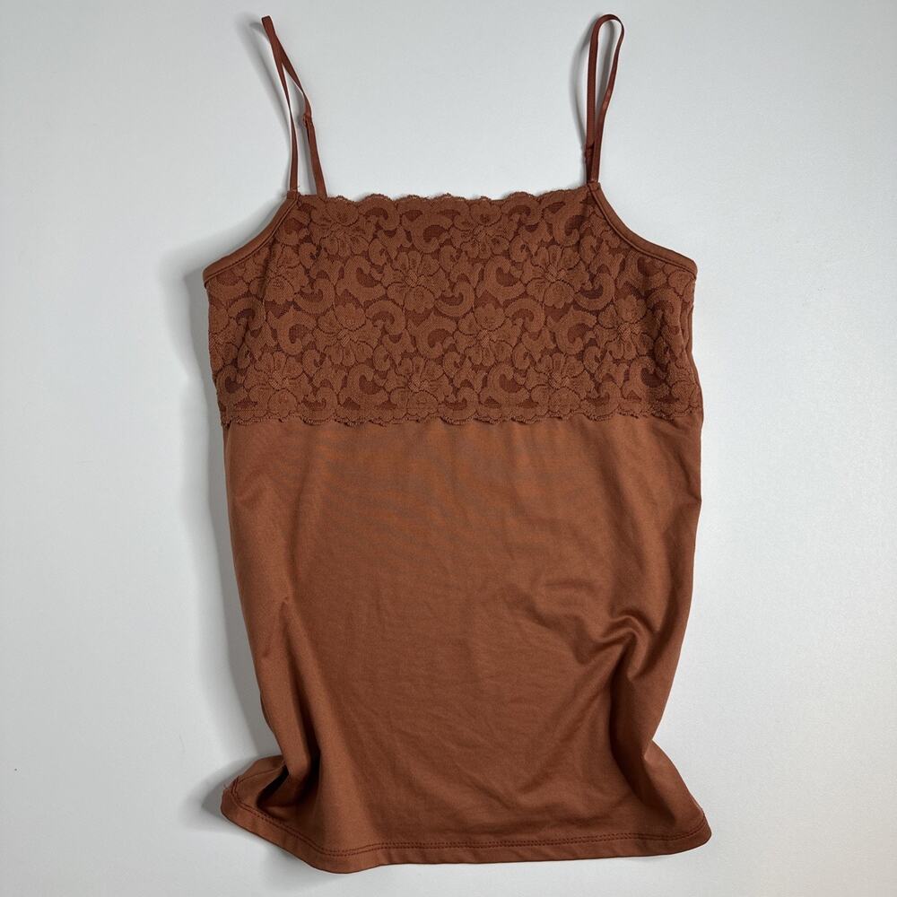 Boutique Essentials Brown Lace Cami Tank Top Small Coquette Y2K Fairycore USA